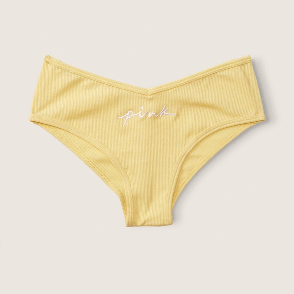 Victoria’s Secret Pink Cotton Cheekster Underwear Yellow Tulip With Embroidery